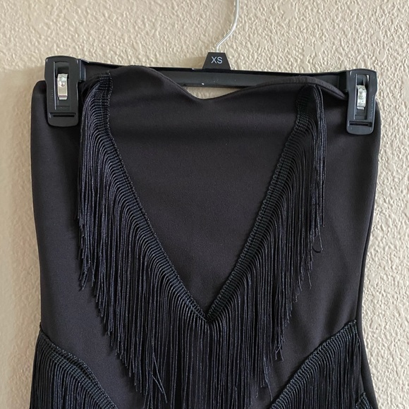 pretty little thing black fringe dress